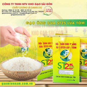 Gạo Ông Cua ST25 Lúa Tôm (Hộp 2Kg Hút Chân Không)