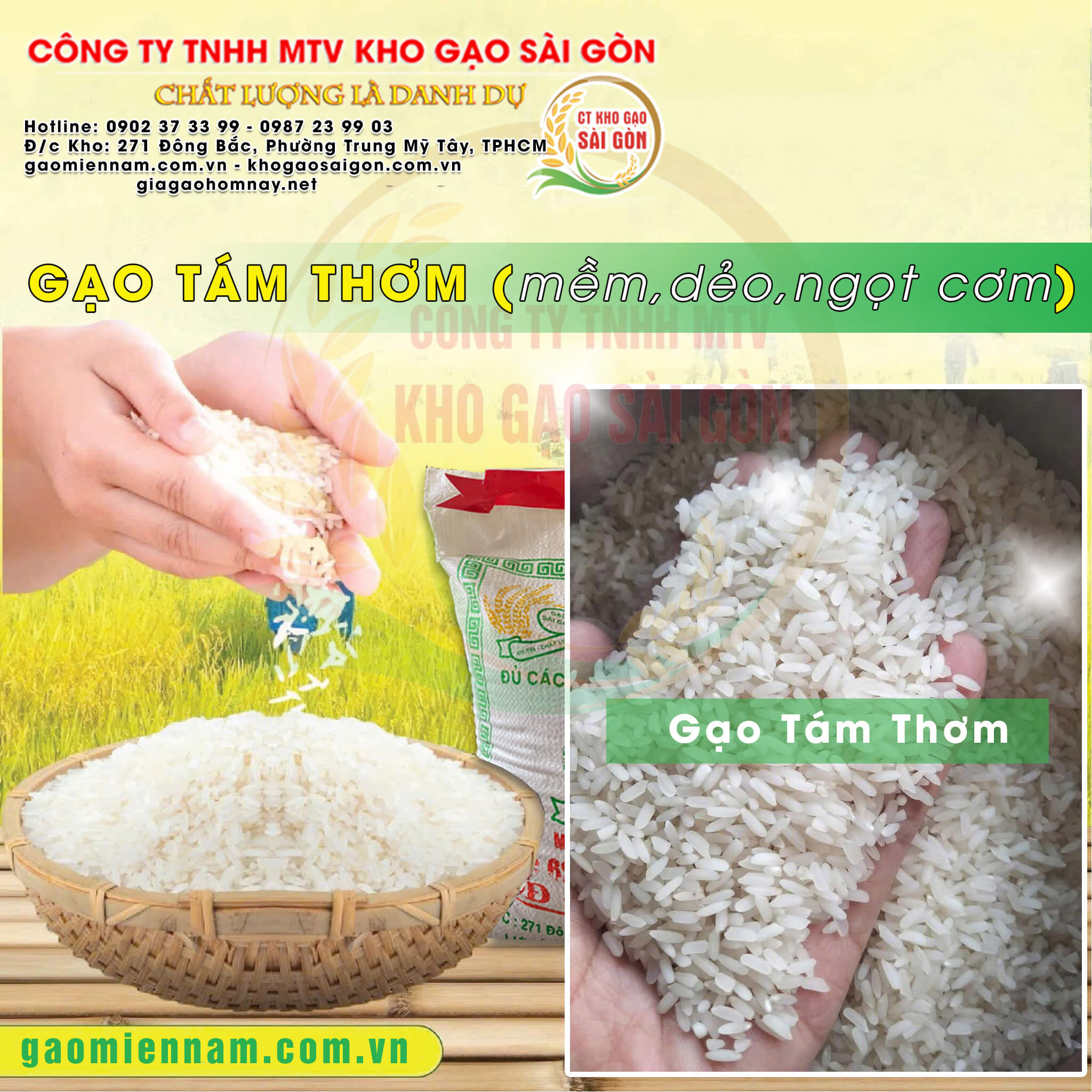 Gạo Tám Thơm - dẻo thơm mềm cơm, giá tốt tại kho gạo Miền Nam